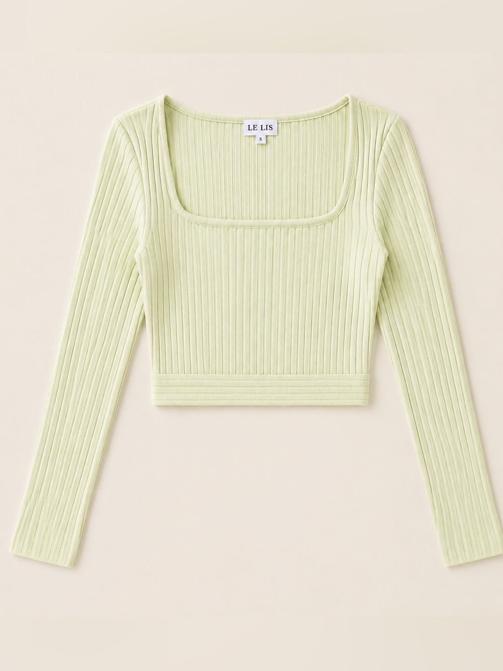 Le Lis Pale Green Ribbed Square Neck Tie-Back Crop Top S